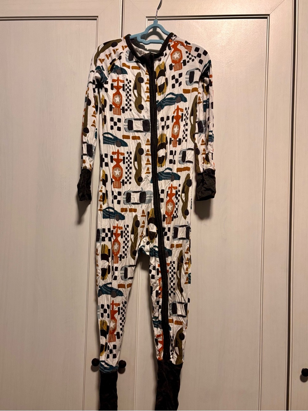 Little Sleepies White Footed Pajamas with Multi-Colored Car and Shape Print
